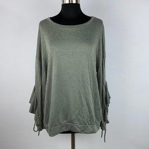 Cotton Bleu L Top Ruffle Tie Accented Sleeves